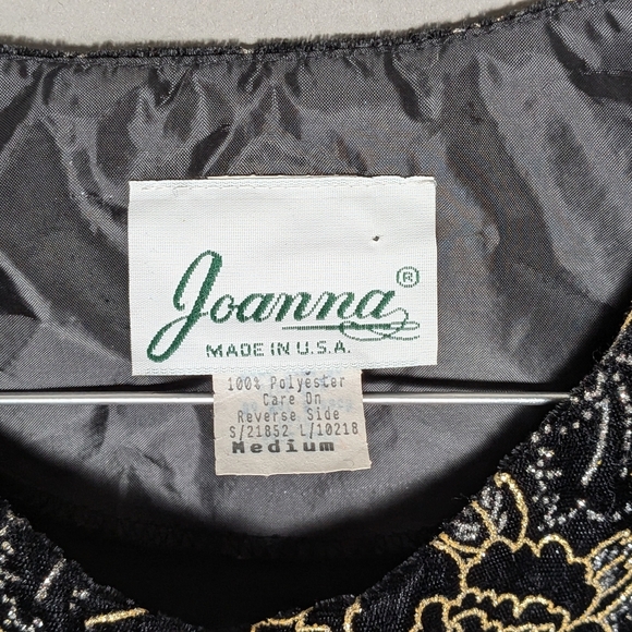 Joanna Vintage Black Gold Velvet Brocade Jacket Embroidered Metallic Floral Crop - Picture 16 of 16